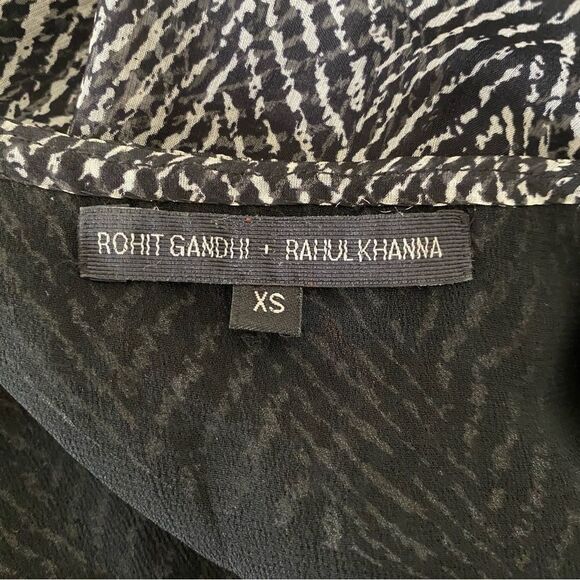 Rohit Gandhi + Rahul Khanna Black Gray Silk Metal Accent Mini Dress Sz XS - Picture 11 of 14